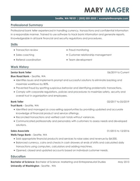 Bank Teller Resume Examples (+ Bank Teller Skills) .